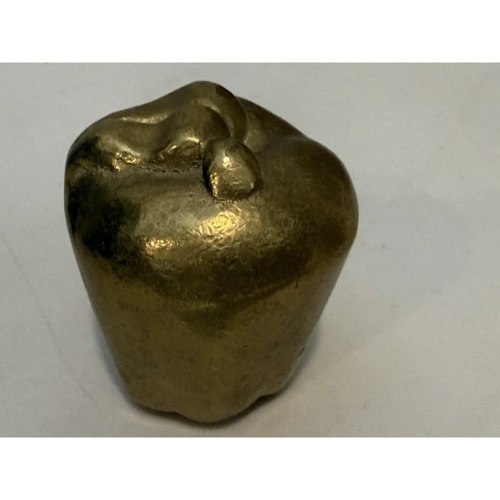 Vintage solid brass apple, pepper, fruit with leaf, paperweight Heavy
